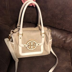 Tory Burch Burlap/White Satchel